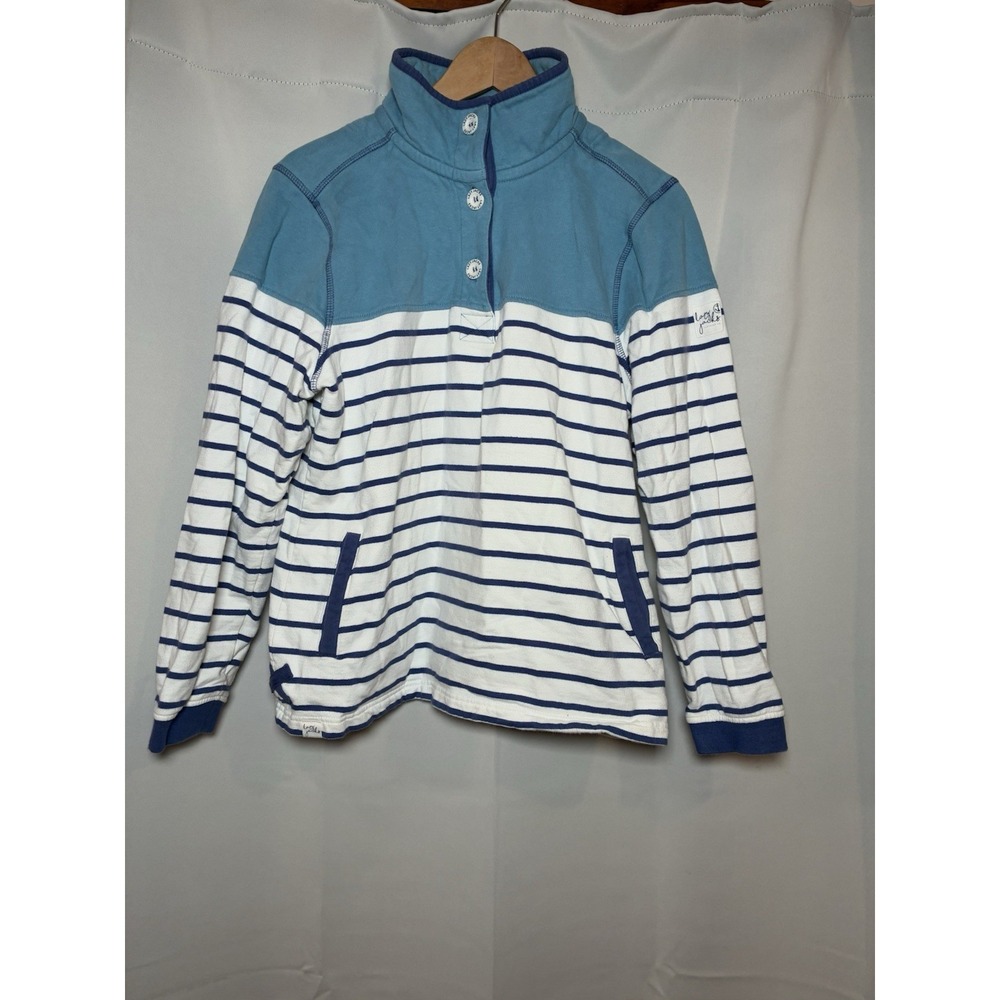 Lazy Jacks Co. Women's 1/4 Quarter‎ Zip Sweatshirt Blue White Stripe UK 14 US 10